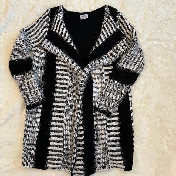MS Mad Style Cardigan Black/White Fuzzy Long Knit S/M - Picture 4 of 7